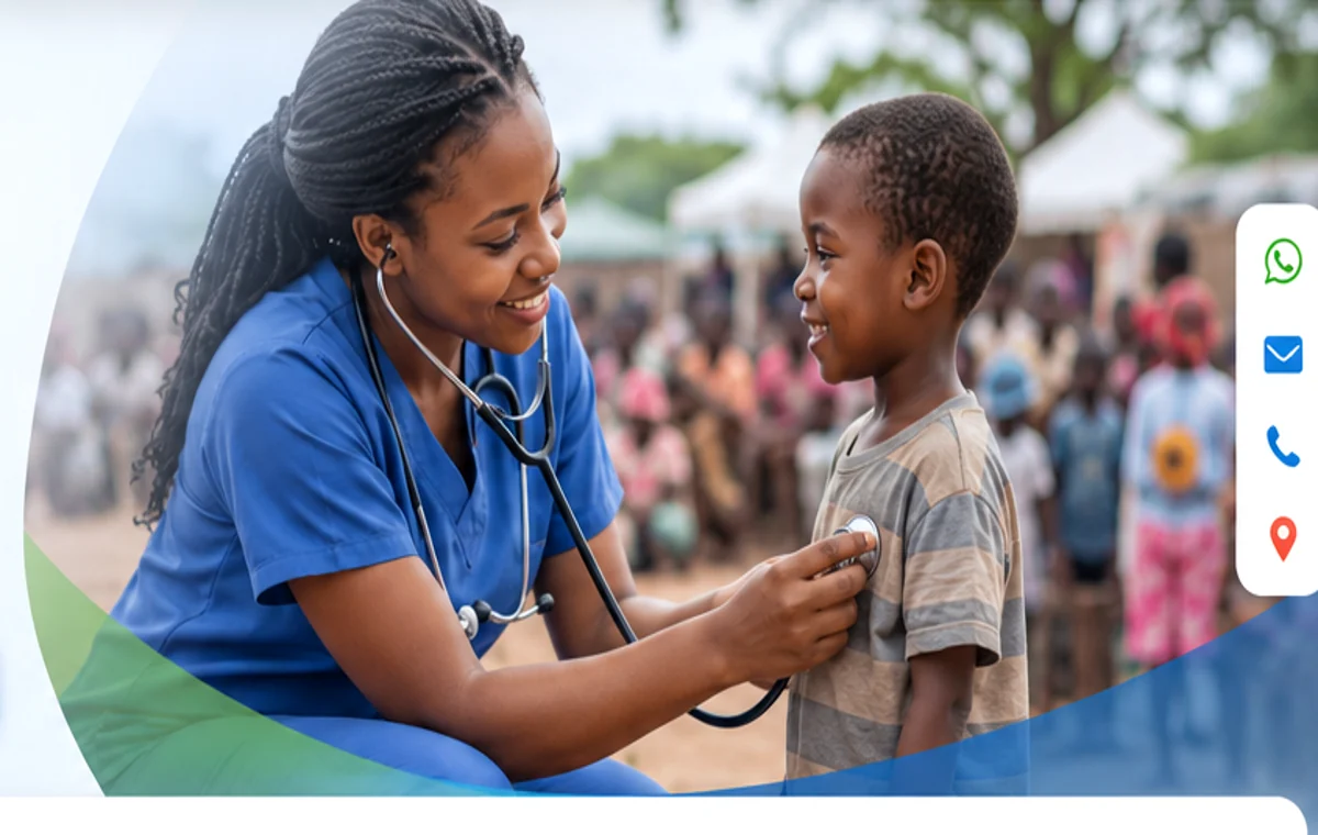 Healthcare professional supporting a child during a community outreach